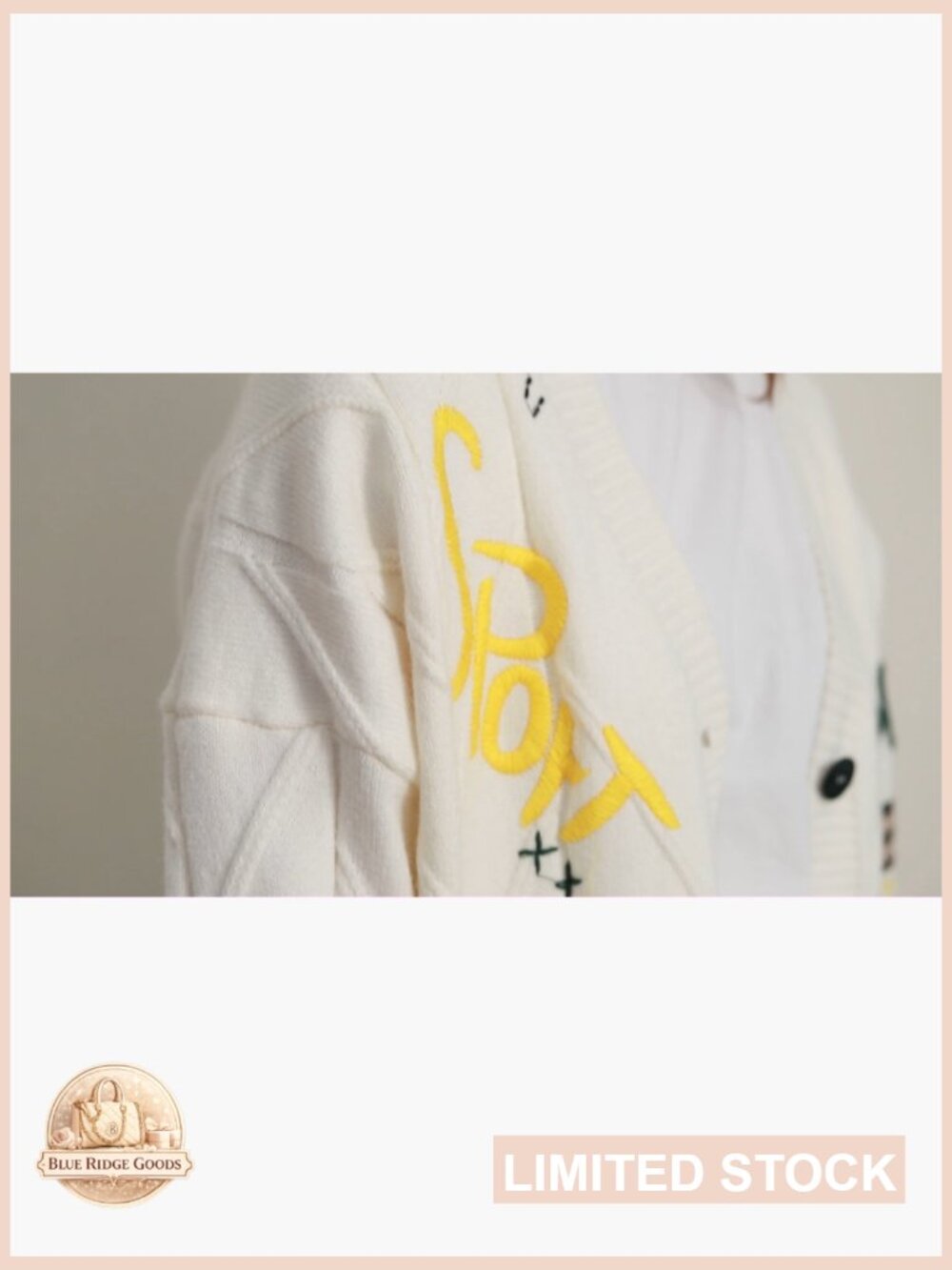 Cable Knit Long Sleeve Open Front Cardigan V-Neck Button Down Embroidery Wool - Picture 7 of 7